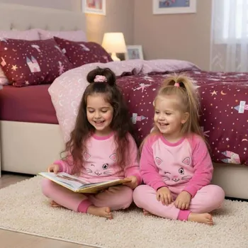 Dívčí pyžamo Dívčí teplé pyžamo s kočičkou JP0732 Velikost: 122/128, Barva: Sv.růžová