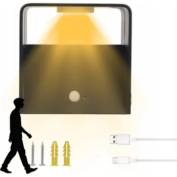 Lampička LAMPA ŚCIENNA LED 3000K SE SENZOREM POHYBU, VYSOKÁ VODĚODOLNOST NABÍJENÍ