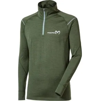 Pánský svetr MW NRZ pánský funkční merino rolák s krátkým zipem khaki melír M