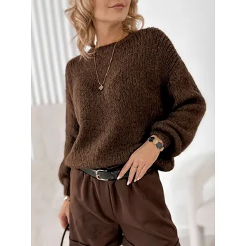 Dámská halenka Fashionweek Dámský pletený svetr s vlnou UB-BORNEO Barva: Hnědý, Velikost: Universal