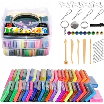 Modelovací hmota PĚNOVÁ PLASTELÍNA POLYMEROVÁ HLÍNA MĚKKÁ 46 BAREV SET + PŘÍSLUŠENSTVÍ MODELÍNA