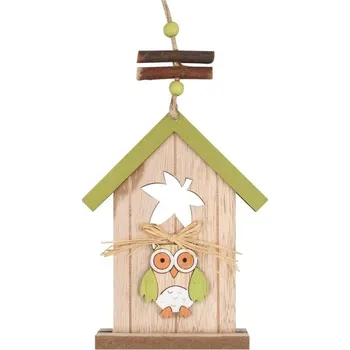 Velikonoční dekorace Dřevěná budka na zavěšení zelená 15 cm