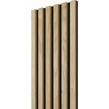 Obklad Lamele 3D ATYPICKÝ PRODUKT - Akustický panel - DUBOVÁ DÝHA, MDF, ČERNÝ akustický podklad FILC, 300 x 2550 mm