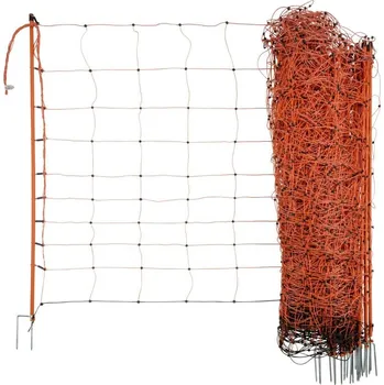 Pro koně Síť pro ovce OviNet, výška 108 cm, délka 50 m, dvojitý hrot, oranžová