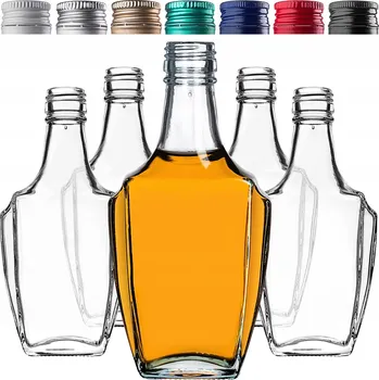 SKLENĚNÁ LÁHEV LÁHVE 250 ml NA LIKÉRY VÍNO VODKU S UZÁVĚRY 5 ks