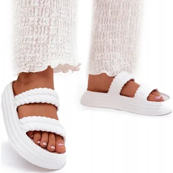 Dámské žabky NAZOUVÁKY DÁMSKÉ PĚNOVÉ LEHKÉ NA PLATFORMĚ ZK51-001 BÍLÉ 38