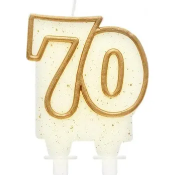 Dortová svíčka Narozeninová svíčka Godan číslice 70 zlato-bílá 8 cm