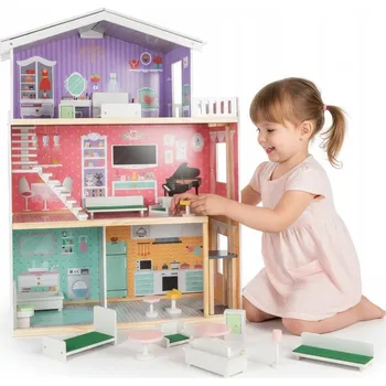 Domeček pro panenku VELKÝ DOMEČEK PRO PANENKY BARBIE - 114 CM - VILA S VYBAVENÍM, PATROVÁ