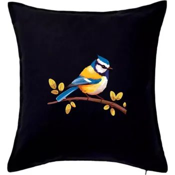 Polštář Sýkorka modřinka kreslená - Polštář 50x50 - 50x50 - Pouze potah ( Černá )