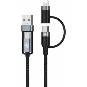 Datový kabel Tellur 4in1 Cable USB/Type-C to Type-C (PD65W)/Lightning (PD20W) 1m black