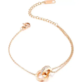 Náramek Ocelový náramek měděný - kruh s římskými číslicemi, zirkonové kolečko