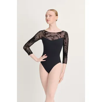 Body Intermezzo,Taneční trikot s krajkou a 3/4 rukávem 31718, černá XS