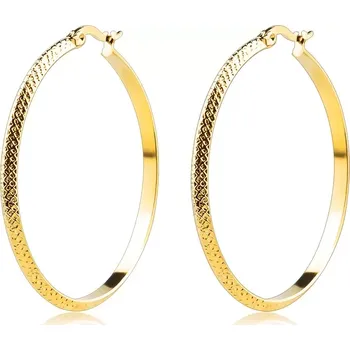 Náušnice Ocelové náušnice zlaté barvy - kruhy s mřížkovým vzorem, francouzský zámek