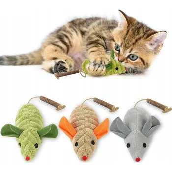Hračka pro kočku PLYŠOVÉ HRAČKY PRO KOČKY VE TVARU MYŠI 3 KUSY S KOCOVNÍKEM