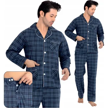 Pánské pyžamo PÁNSKÉ BAVLNĚNÉ PYŽAMO ZATEPLENÉ DLOUHÝ RUKÁV ROZEPÍNACÍ ELEGANTNÍ TEPLÉ M
