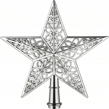 Vánoční dekorace HVĚZDA NA VRCHOL STROMEČKU STŘÍBRNÁ VÁNOČNÍ DEKORACE VINTAGE