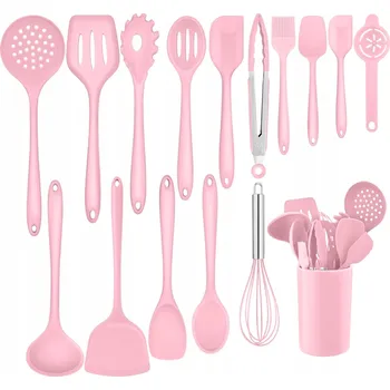 Sada kuchyňského náčiní KUCHYŇSKÉ NÁČINÍ 16 KS SILIKONOVÝ SET MYČKA V RŮŽOVÉ BARVĚ