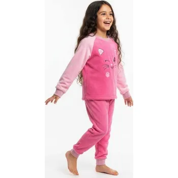 Dívčí pyžamo Dívčí teplé pyžamo s kočičkou JP0732 Velikost: 122/128, Barva: Růžová