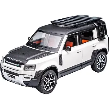 autíčko Land Rover Defender kovový model hračka na baterie světla zvuk 1:24 Bílá