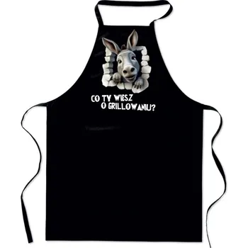 Kuchyňská zástěra Černá kuchyňská zástěra S POTISKEM s vtipným Králem Mistrem pro GRILOVÁNÍ dárek