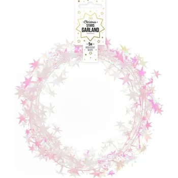 Vánoční dekorace Řetěz s opalizujícími hvězdami na vánoční stromeček 5 m