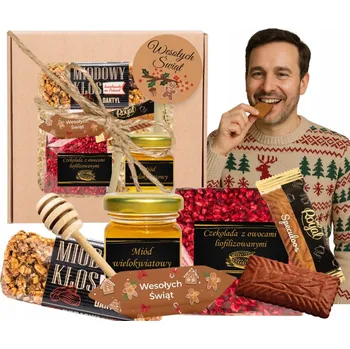 Dárkový potravinový koš Dárkový koš BOX balíček med Čokoláda dárek k Vánocům, Mikuláši bonbóny krówki