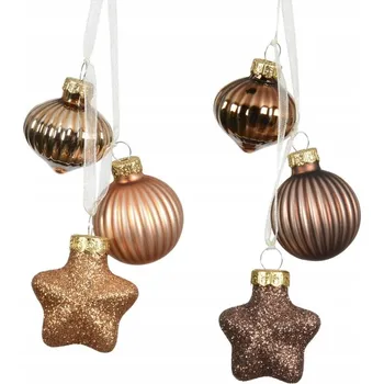 Vánoční dekorace Vánoční Koule mix tvarů 3 ks na stuze, hnědé