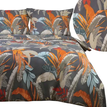 Povlečení Povlečení bavlněné 180x200 satén BAVLNA barevný rostlinný vzor šedé pozadí