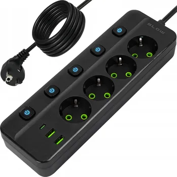 Napájecí kabel Prodlužovací Kabel páska Blow 5 m 4 ks černá