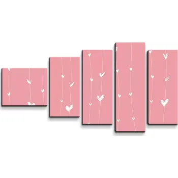 Obraz Sablio Obraz - 5-dílný Asymetrická srdíčka - 100x60 cm