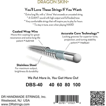 Struna pro kytaru a smyčcový nástroj DR Strings Dragon Skin+ DBS-40