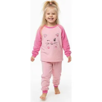 Dívčí pyžamo Dívčí teplé pyžamo s kočičkou JP0732 Velikost: 116/122, Barva: Sv.růžová