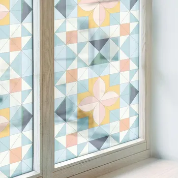 Okenní fólie Samolepicí Mléčná Fólie na Sklo Okno Barevná Geometrie 200x100 cm