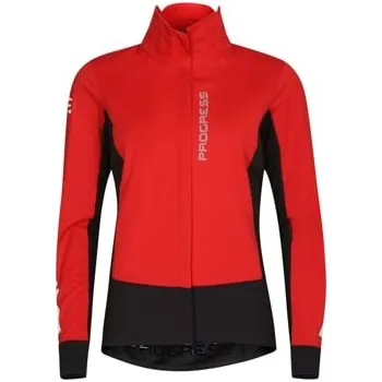 Cyklistická bunda PROGRESS FOLGARIA dámská softshellová cyklistická bunda voděodolná prodyšná s vestou červená/černá S