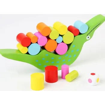 Dřevěná hračka Dřevěná balanční hra Krokodýl s barevnými kostkami 20 dílů