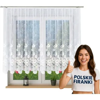 Obraz FIRANA GOTOWA KRÓTKA ŻAKARDOWA FIRANKA S KVĚTINOVÝM VZOREM DO POKOJE KUCHYNĚ 180X200