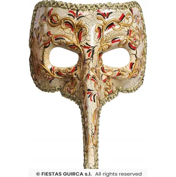 Karnevalová maska BENÁTSKÁ MASKA SE ZLATÝM NOSEM NA OBLIČEJ KARNEVAL
