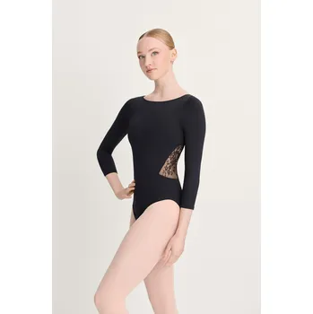 Body Intermezzo,Taneční trikot se síťovinou a 3/4 rukávy 31720, černá M