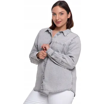 Dámská košile Moraj dámská košile s dlouhým rukávem, bez vzoru, šedá, džínová košile, bavlněná, velikost XXL