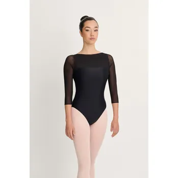 Body Intermezzo,Taneční trikot se síťovinou a 3/4 rukávy 31712, černá XS