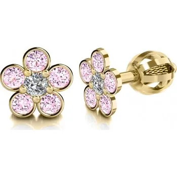 Náušnice Couple, Dívčí náušnice Briony, žluté zlato s barevnými zirkony, 585-68-3-0045.0Z00.0.00.208.05