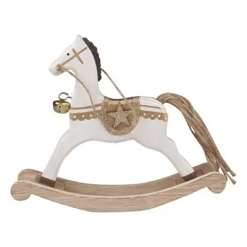 Houpací kůň Dřevěný koník s rolničkou bílý 18 x 15 cm
