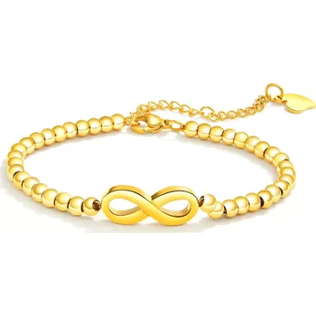 Náramek Kuličkový náramek z oceli 316L - symbol nekonečna, asymetrické srdce, zlatá barva