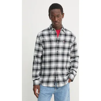 Pánská košile Košile Tommy Jeans pánská, černá barva, regular, s klasickým límcem, DM0DM20670 99X, vel. XXL