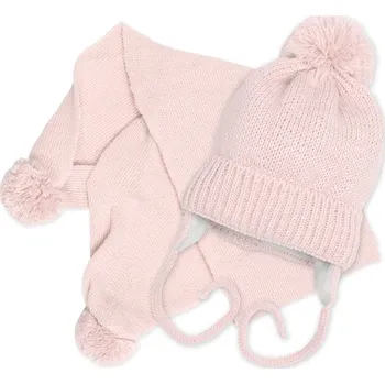 Kojenecká čepice Zimní čepička s šálou - NATURE, 0-6m - pudrově růžová