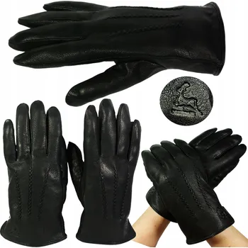 Rukavice Kožené rukavice pánské černé zateplené z jelení kůže velikost L rukavice s plyšovou podšívkou