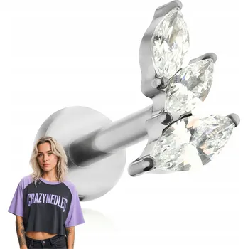 Piercing Titanový labret piercing s bílými zirkony levý - stříbrný 1,2/8