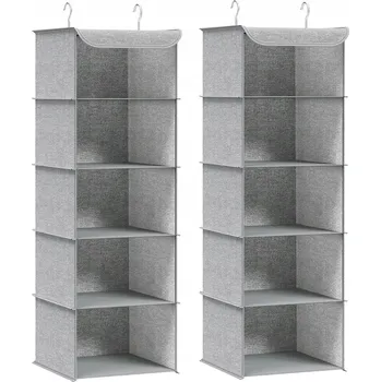 Organizér oblečení X2 ZÁVĚSNÝ ORGANIZÉR NA OBLEČENÍ SPODNÍ PRÁDLO SKLÁDACÍ POLICE DO SKŘÍNĚ ŠEDÝ VELKÝ