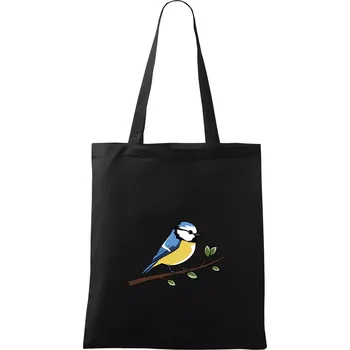 Nákupní taška Sýkorka modřinka na větvi - Taška bavlněná - 42 x 38 cm ( Černá )
