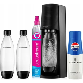 Výrobník sody Výrobník Sody SodaStream Terra černý 2 lahve koncentrát + sirup Pepsi 440 ml